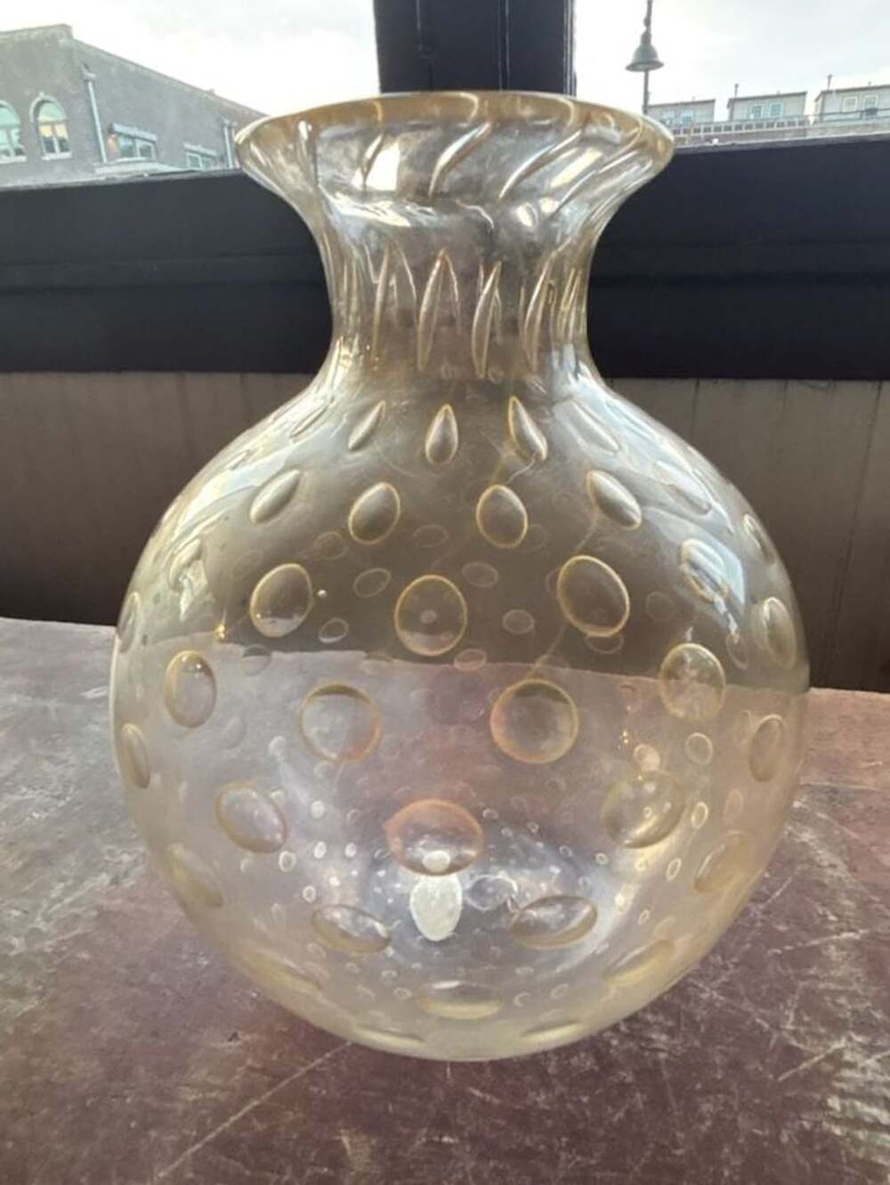 Vintage Murano Art Glass Vase Amber Bullicante Bubble 24K Gold Italy